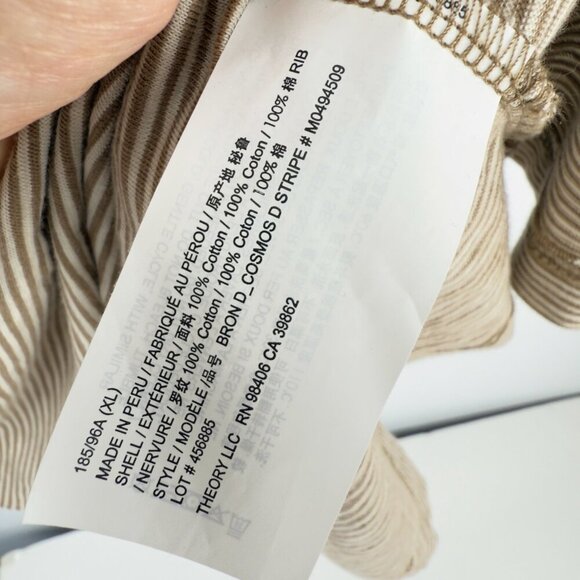 THEORY Bron D.Cosmos Striped Brown Beige Preppy 100% Cotton Polo sz XL - Picture 4 of 5